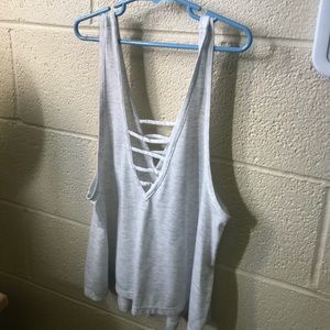 V neck cross white tank